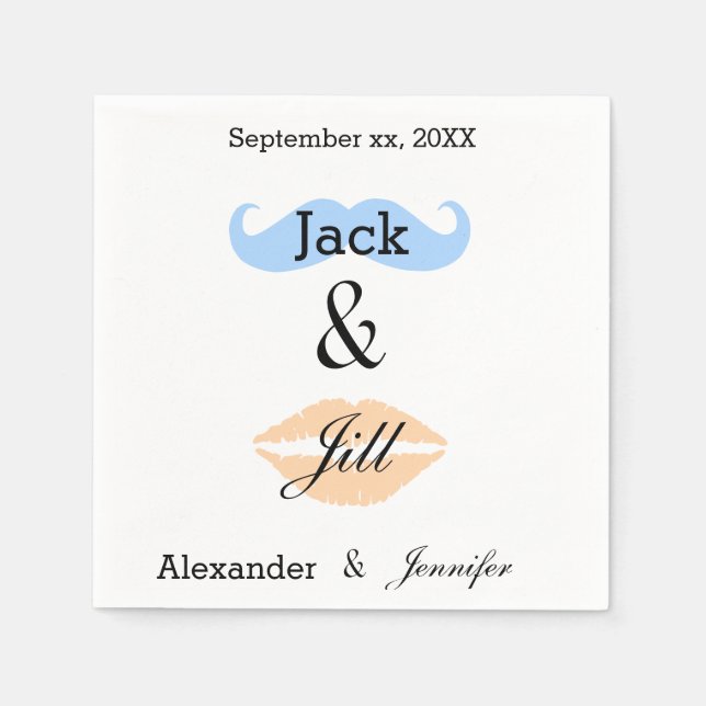 Jack & Jill Party Moustache & Kiss Napkins (Front)