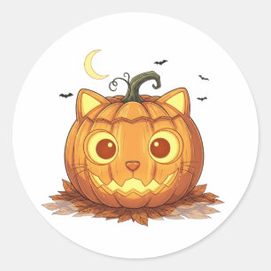 Jack-O’-Fold – Scottish Fold Cat Face Jack-o’-Lant Classic Round Sticker