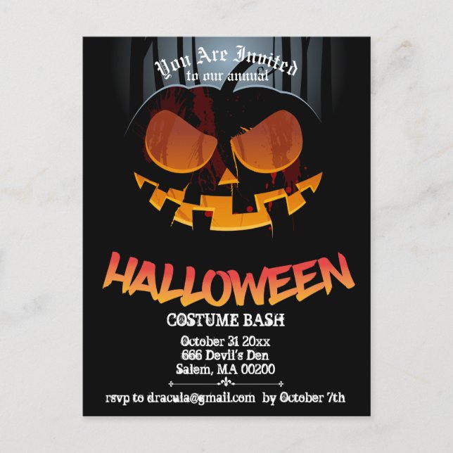 Jack O' Halloween Party Invite Postcard (Front)