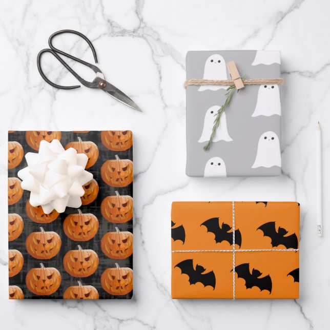 Jack-O-Lantern 3 pack Gift Wrap (Front)