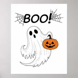 Jack-o’-lantern and A White Ghost Boo Halloween Poster