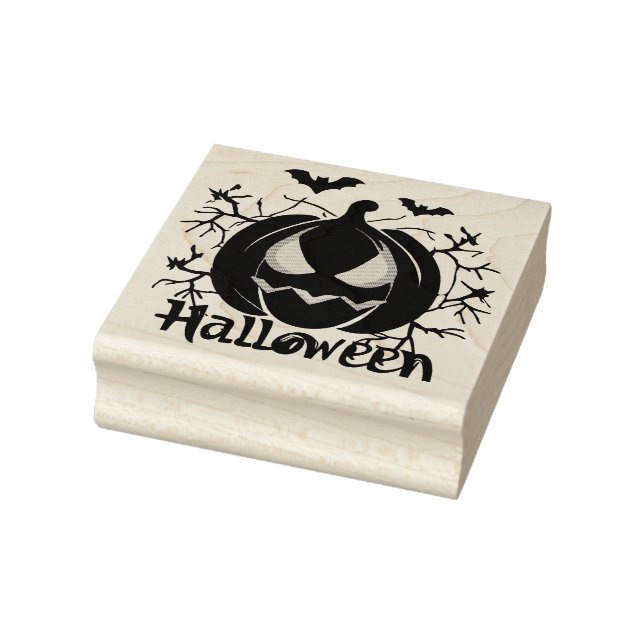 Jack-O-Lantern and Bats Rubber Stamp (Stamp)