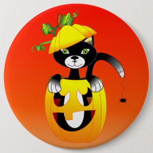 Jack O Lantern And Black Cat 6 Cm Round Badge