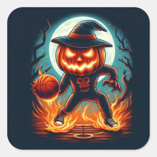 Jack-o'-Lantern Basketball Showdown Halloween Square Sticker