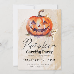 Jack-O' Lantern Beige Pumpkin Carving Party Invitation