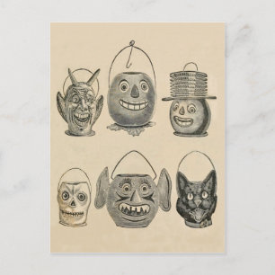 Jack O' Lantern Black Cat Vintage Lanterns Postcard