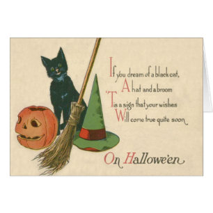 Jack O' Lantern Black Cat Witch's Hat Broom