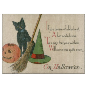 Jack O' Lantern Black Cat Witch's Hat Broom Cutting Board