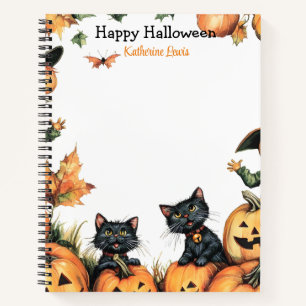 Jack o Lantern, Black Cats and Scarecrow Halloween Notebook