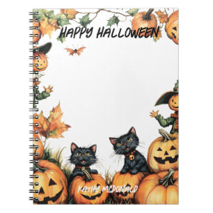 Jack o Lantern, Black Cats and Scarecrow  Notebook