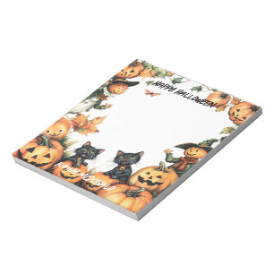 Jack o Lantern, Black Cats and Scarecrow Notepad