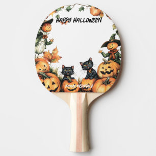 Jack o Lantern, Black Cats and Scarecrow  Ping Pong Paddle