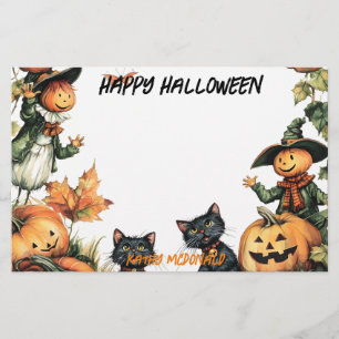 Jack o Lantern, Black Cats and Scarecrow  Stationery