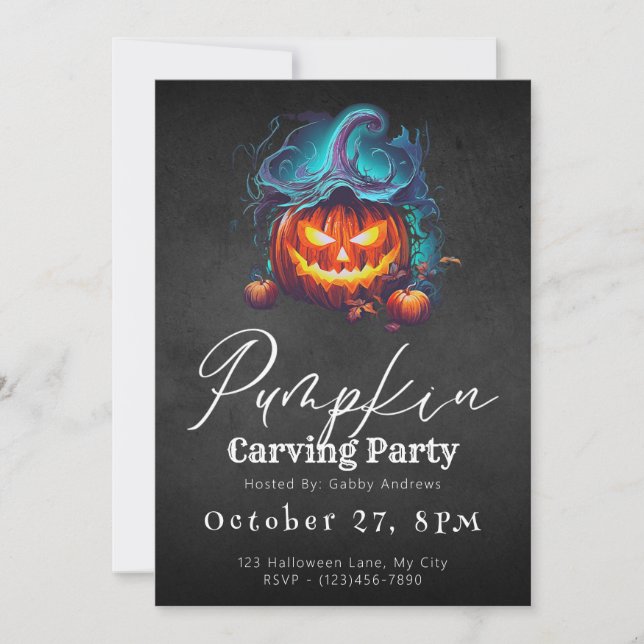 Jack-O' Lantern Black Pumpkin Carving Party Invitation (Front)