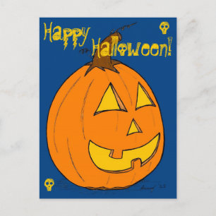 Jack o' Lantern Blue "Happy Halloween" Postcard
