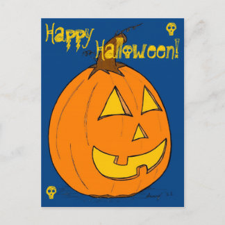 Jack o' Lantern Blue "Happy Halloween" Postcard