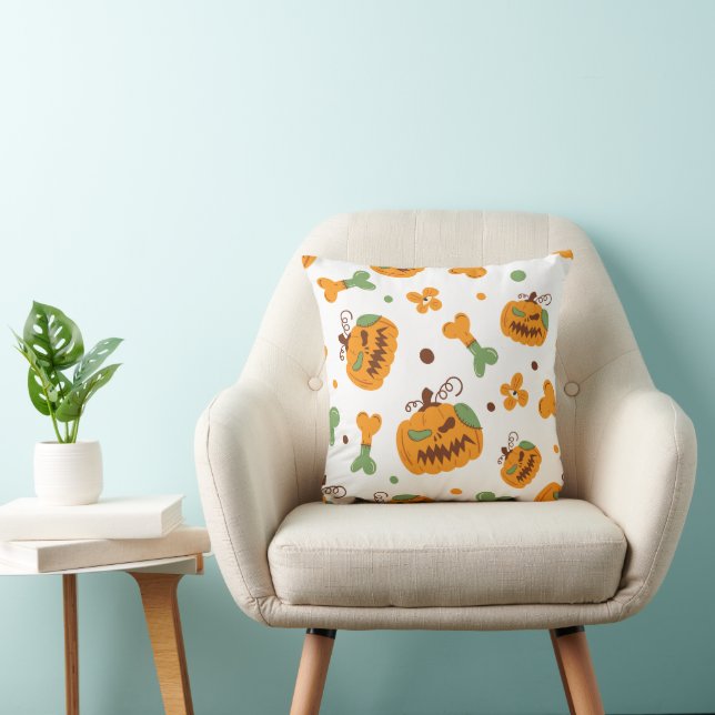 Jack-o-Lantern & Bones Spooky Halloween  Cushion (Chair)