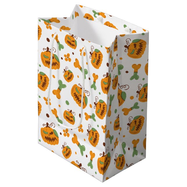 Jack-o-Lantern & Bones Spooky Halloween  Medium Gift Bag (Front Angled)