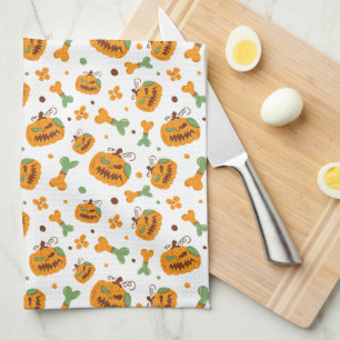Jack-o-Lantern & Bones Spooky Halloween  Tea Towel