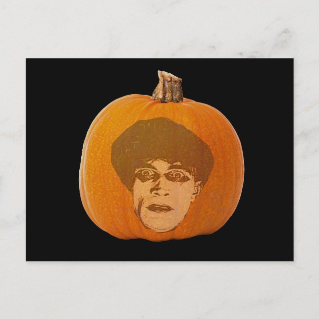 Jack o' Lantern Caligari Face, Halloween Pumpkin Postcard (Front)