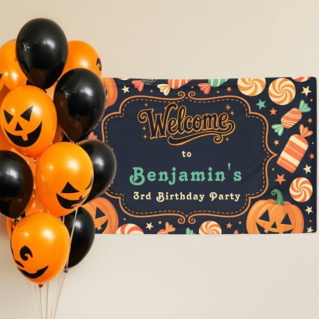 Jack-O'-Lantern & Candy Halloween Birthday Party  Banner (Creator Uploaded)