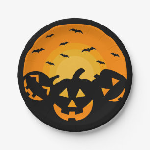 Jack O' Lantern Carved Pumpkins Halloween Party Paper Plate