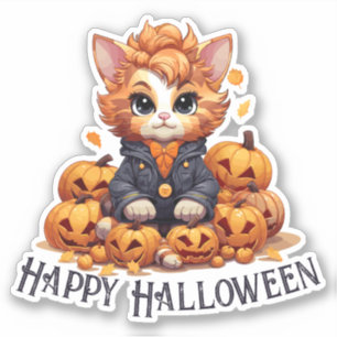 Jack-O-Lantern Cat - "Happy Halloween"