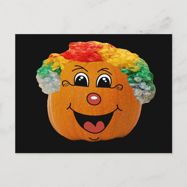 Jack o' Lantern Clown Face, Halloween Pumpkin Postcard (Front)
