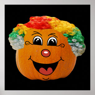 Jack o' Lantern Clown Face, Halloween Pumpkin Poster