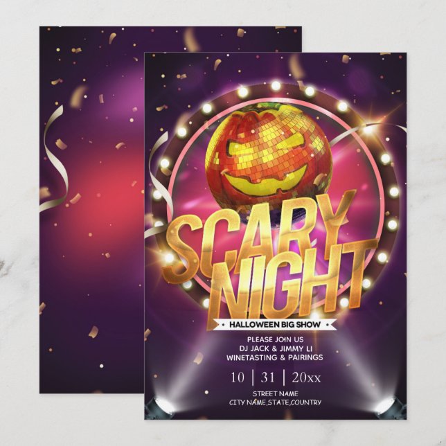 Jack-O-Lantern Disco Ball Adult Halloween Party Invitation (Front/Back)