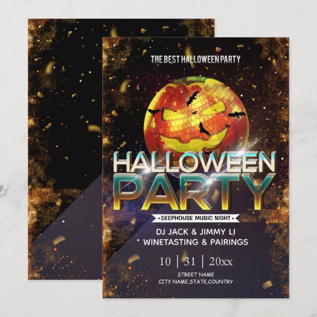 Jack-O-Lantern Disco Ball Adult Halloween Party Invitation (Front/Back)