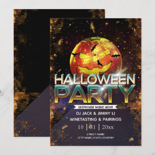 Jack-O-Lantern Disco Ball Adult Halloween Party Invitation