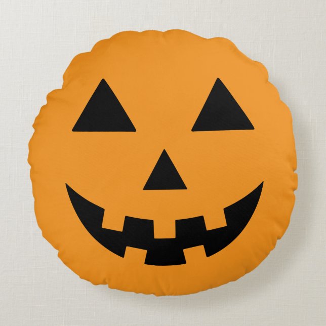 Jack O Lantern Face Halloween Pumpkin Round Cushion (Front)