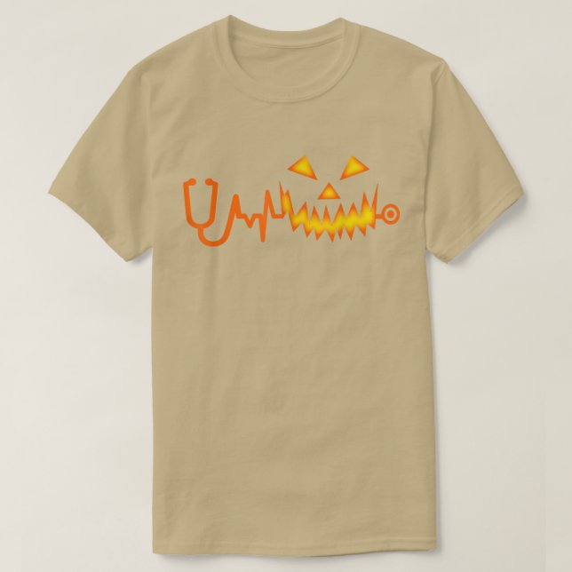 Jack O' Lantern Face Halloween Pumpkin Stethoscope T-Shirt (Design Front)