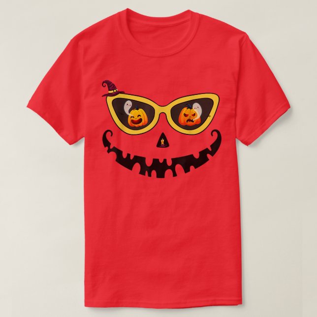Jack O Lantern Face Leopard Glasses Halloween Pump T-Shirt (Design Front)