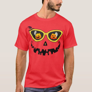 Jack O Lantern Face Leopard Glasses Halloween Pump T-Shirt