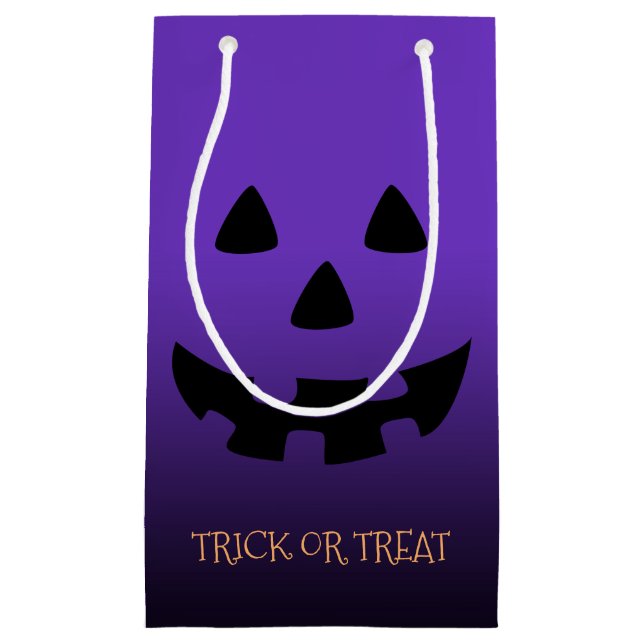 jack o' lantern face on purple small gift bag (Front)
