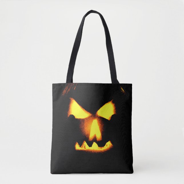 Jack O Lantern Face Print Halloween Tote Bag (Front)
