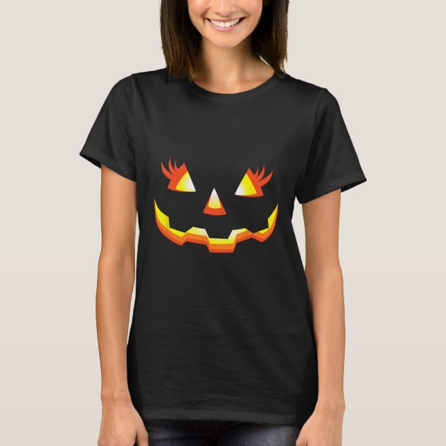 Jack O Lantern Face Pumpkin Eyelashes Halloween Co T-Shirt (Front)