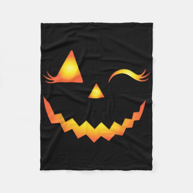 Jack O Lantern Face Pumpkin Eyelashes Hallowen Cos Fleece Blanket (Front)