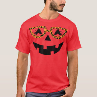 Jack O Lantern Face Pumpkin Halloween Leopard Prin T-Shirt