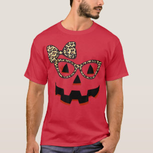 Jack O Lantern Face Pumpkin Halloween Leopard Wome T-Shirt