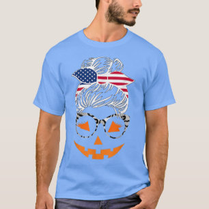 Jack O Lantern Face Pumpkin Halloween Messy Bun 34 T-Shirt