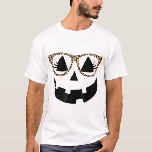 Jack O Lantern Face Pumpkin Hallowen Leopard T-Shirt