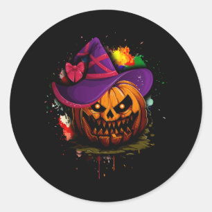 Jack O Lantern Face Pumpkin Scary Witch Halloween  Classic Round Sticker