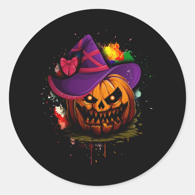 Jack O Lantern Face Pumpkin Scary Witch Halloween  Classic Round Sticker (Front)
