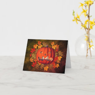 Jack O Lantern Fall Leaves Halloween Note Card