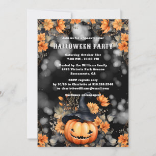 Jack O’Lantern Floral Halloween Party Invitation