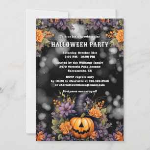 Jack O’Lantern Floral Halloween Party Invitation