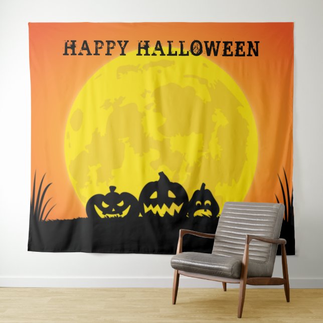 Jack o' Lantern Full Moon Halloween Tapestry (In Situ (Horizontal))